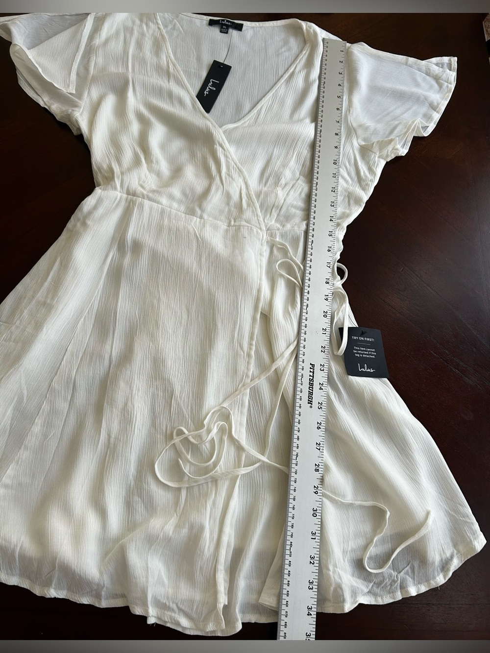 NEW Lulu's cream V-Neck Wrap Mini Dress SIZE XL - Picture 5 of 9
